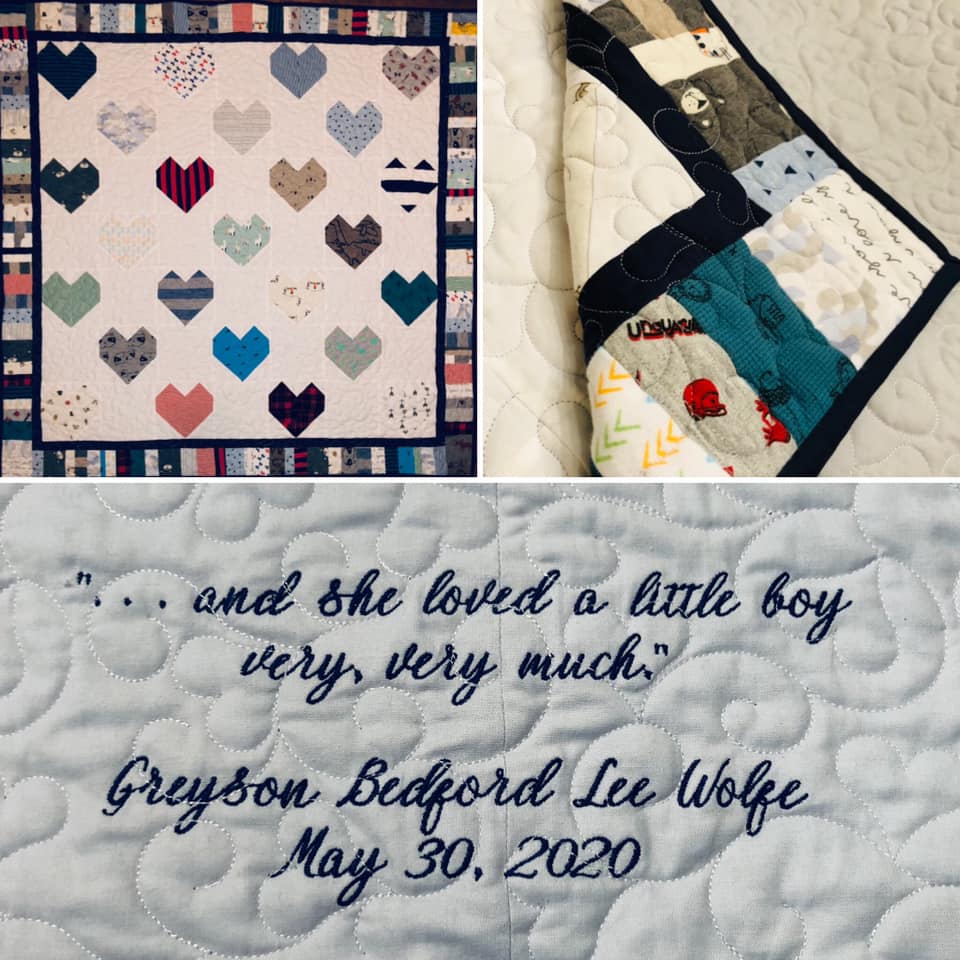 Quilt made from clothes of baby's first year